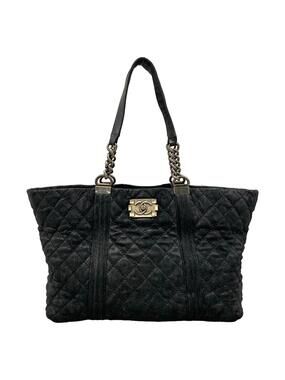 Chanel Boy Black Sparkling Leather Tote #375284C24B